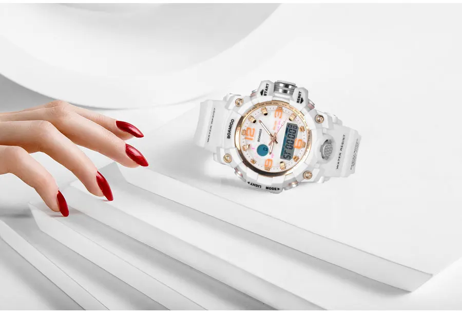 Брендовые женские спортивные часы BOAMIGO, модные женские кварцевые наручные часы, белые цифровые ударные часы для плавания, Relogio Feminino