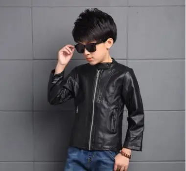 Новая детская кожаная куртка модная куртка для маленьких мальчиков детская куртка - Цвет: Черный