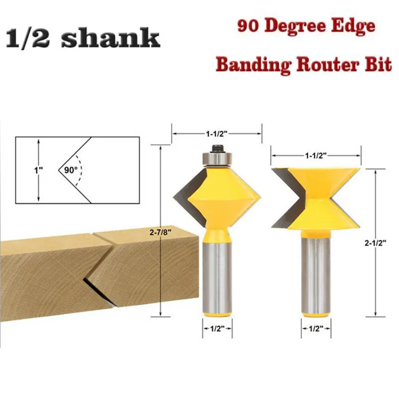 

2Pc/set 1/2 Inch Shank V-Design Tongue & Groove plate splicing knife woodworking cutter 90 Degree Edge Banding Router Bit Set