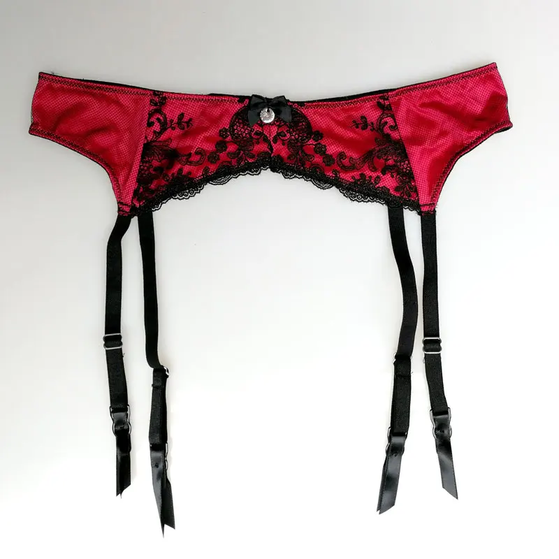 

Red Garters Metal Buckle Bow Embroidery Gauze Female Garter Belts for Stockings Women Suspender Belt Sexy lingerie Gift GA1248