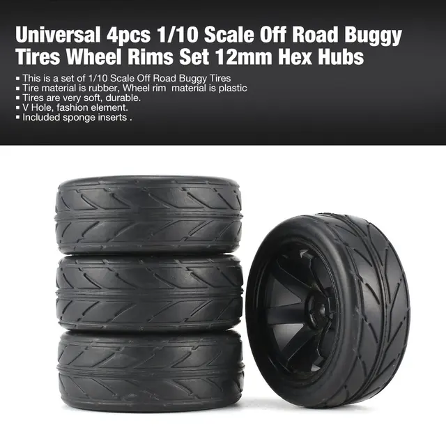 Best Offers Universal 4pcs 1/10 Scale Off Road Buggy Tires 5/6/20 Holes Star Wheel Rims Set Front and Rear 12mm Hex Hubs with Foam Inserts