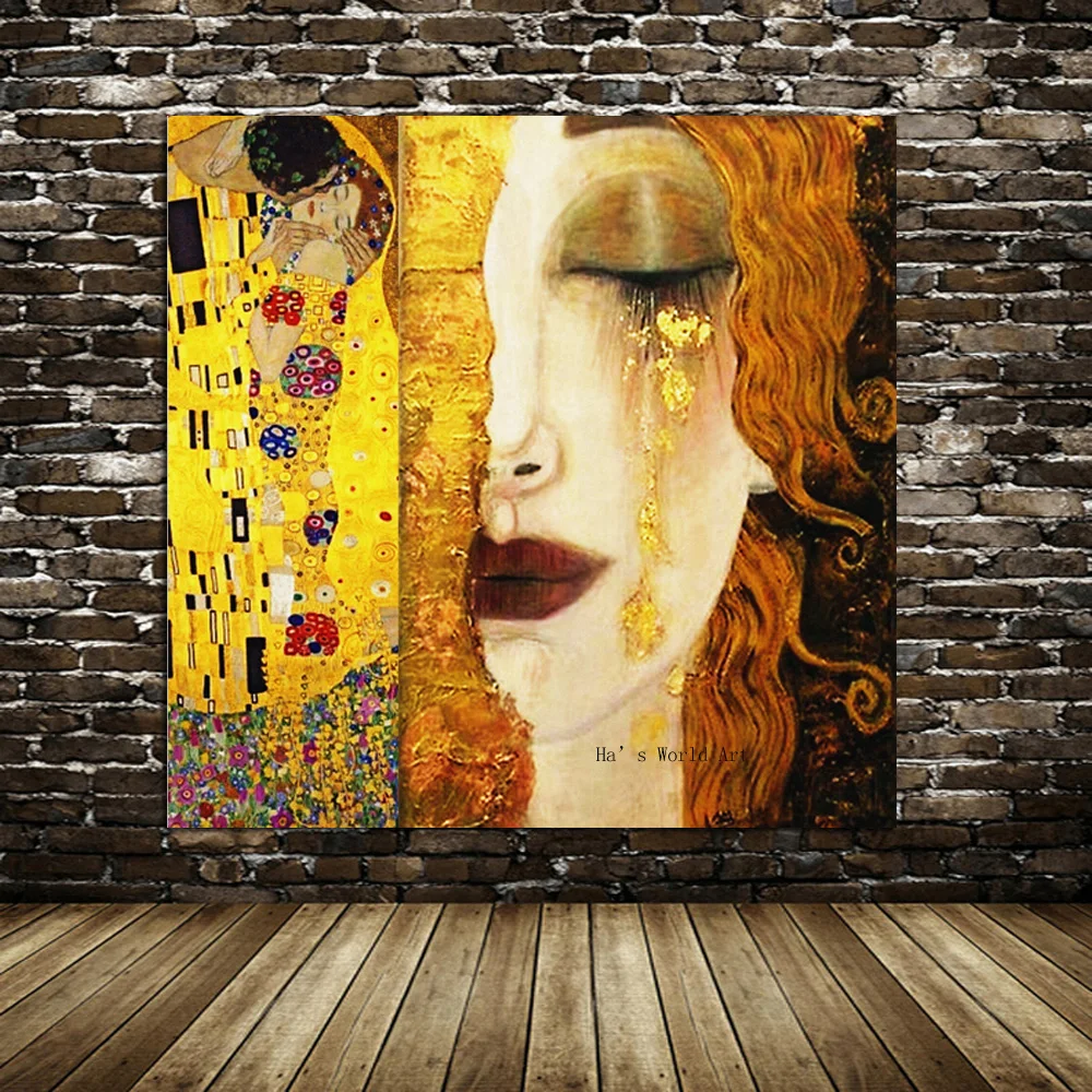 

High quality Oil painting Canvas Reproductions Golden Tears by Gustav Klimt Painting for Bedroom hand painted