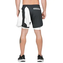Quick Drying Running Shorts Men's 2 in 1 Security Pocket Shorts Men Leisure Shorts Hips Hiden Zipper Pockets Built-in Pockets
