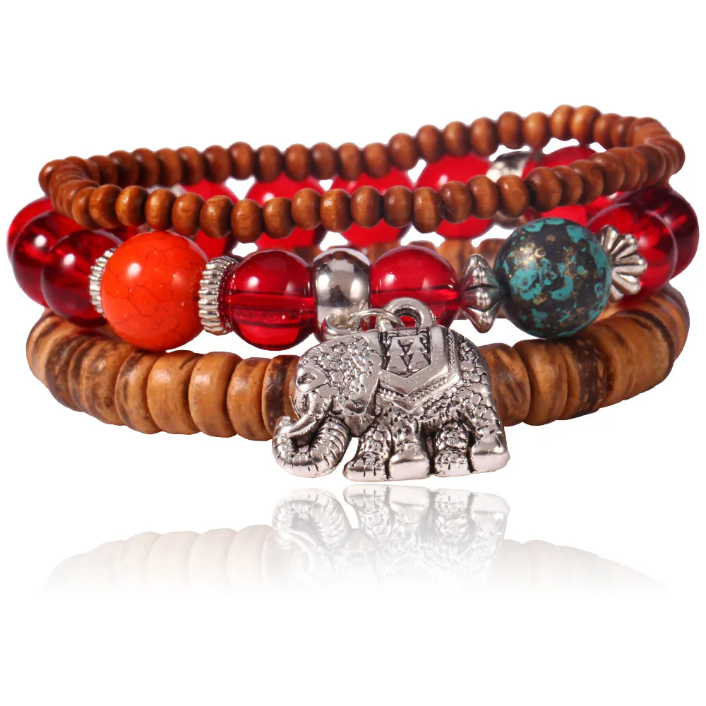 Bohemian Crystal Beads Bracelet With Silver Elephant Pendant Bracelets