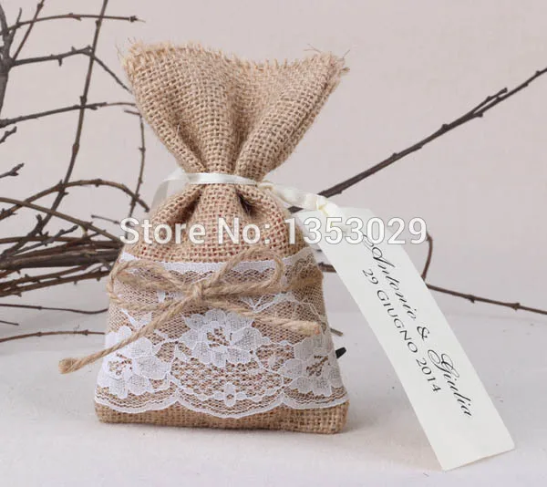 

80pcs Burlap Lace Wedding Favor Bags Jute Hessian Wedding Candy Bags Rustic Wedding Centerpieces Mariage Gift Packing Bag