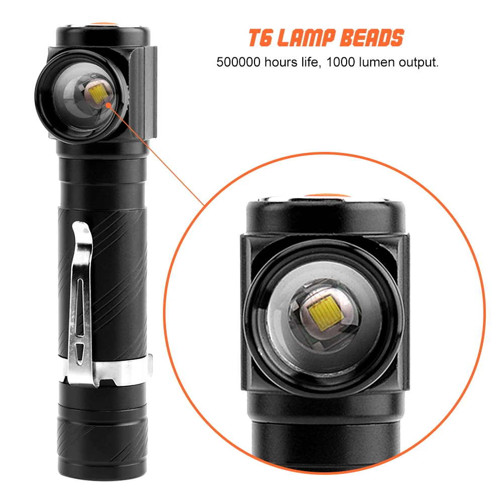 USB Handy T6 LED zoom Torch usb Головной фонарь карманный светодиодный перезаряжаемый фонарик