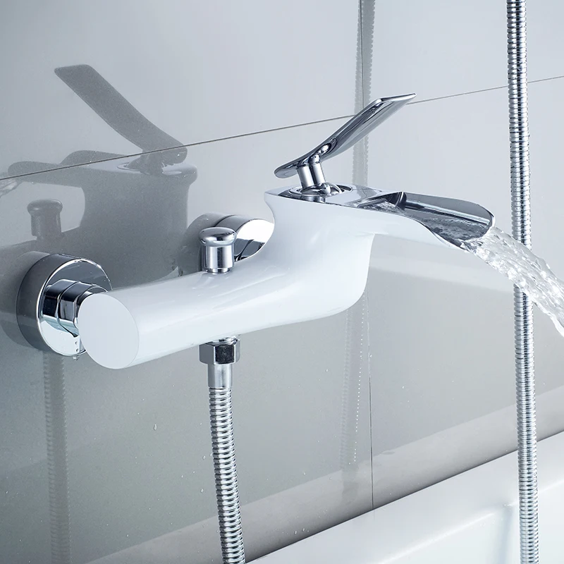 Kaufen Badewanne Armaturen Chrome Bad Dusche Set Weiß Dusche Set Badewanne Mischbatterie Dual Contral Dusche Wand Montiert Für Bad WF 6018
