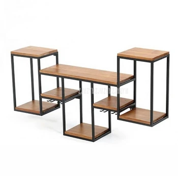 

Bar/Home Decorative Solid Wood Wall Hanging Red Wine Shelf Rack Iron Wine Display Stand Glass High Cup Holder Iron Storage Rack