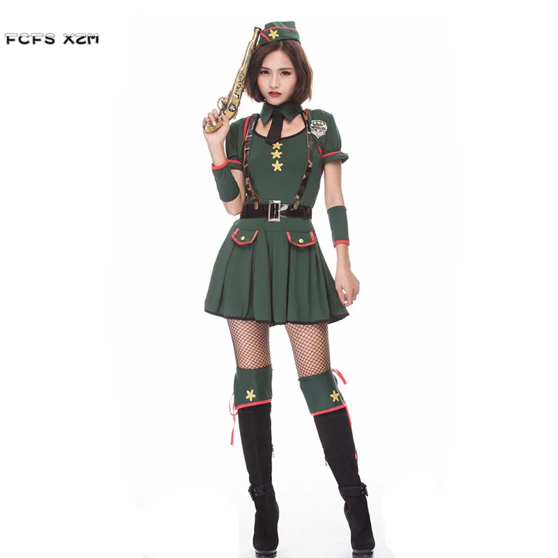 

Female soldier officer uniform Cosplay Halloween secret agent Costumes for Women Purim Carnival Masquerade Nightclub party dress