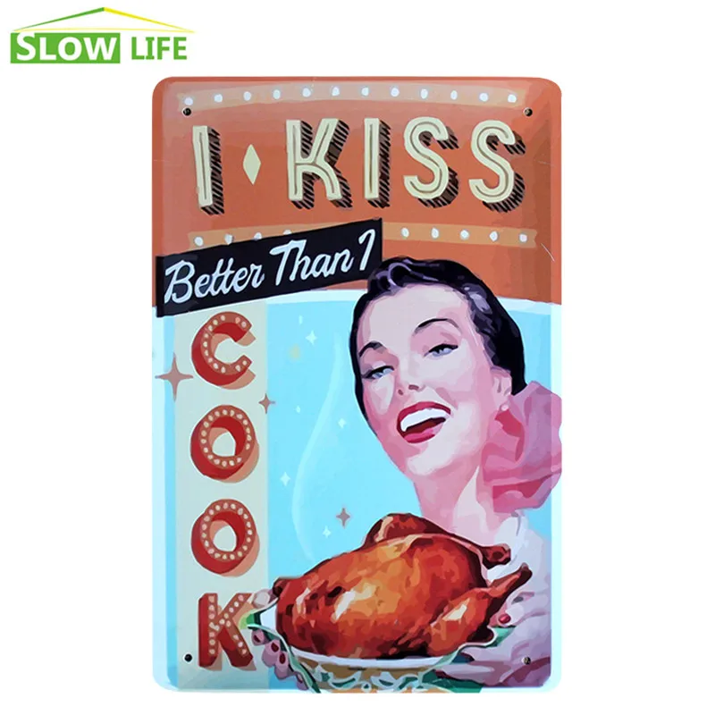 I Kiss Cook металлическая жестяная вывеска Настенный декор Оловянная винтажная для