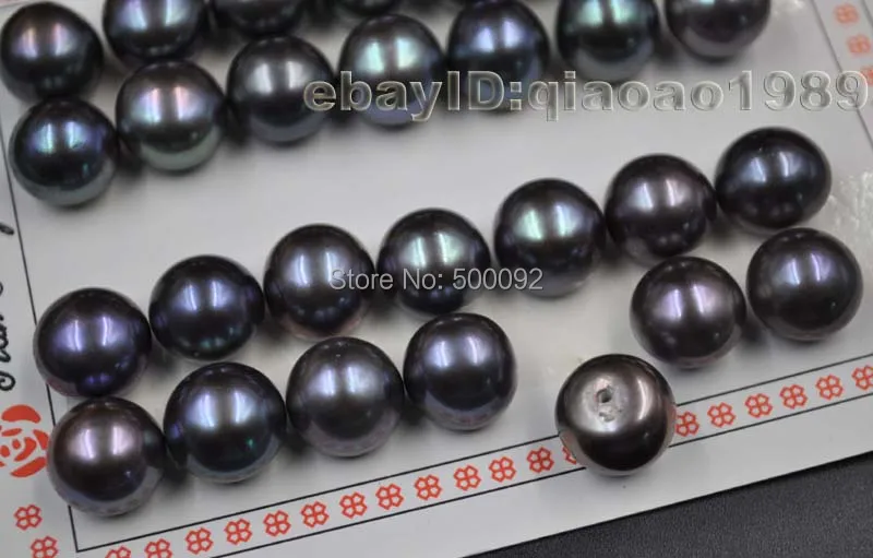 

14 PCS (7PAIRS) 11.5mm half driled button black freshwater pearl