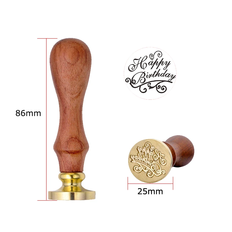 Wax Seal – 5 Written Designs, Wooden Handle & Brass Stamp Head