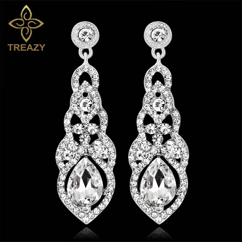 

TREAZY Crystal Wedding Long Earrings for Women Silver Champagne Red Blue Color Fashion Bridal Drop Earrings Wedding Jewelry