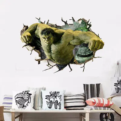 Халк стикер на стену съемный герой Искусство Декор Мстители детская комната 3D настенные наклейки для дома