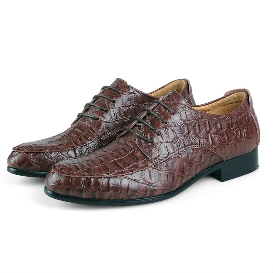 Dark Brown Брендовые Модные Мужские модельные туфли в деловом стиле; кожаные туфли; оксфорды из крокодиловой кожи для свадьбы; деловые туфли; цвет черный, коричневый, синий; большие размеры 38-50 - Цвет: Dark Brown