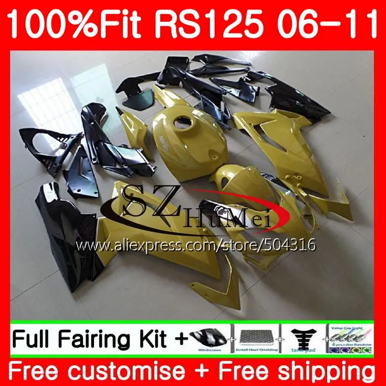 Впрыска для Aprilia RS-125 RS125 06 07 08 09 10 11 80SH18 RS4 RSV125 RS 125 2006 2007 2008 2009 2010 2011 обтекателя золото черный