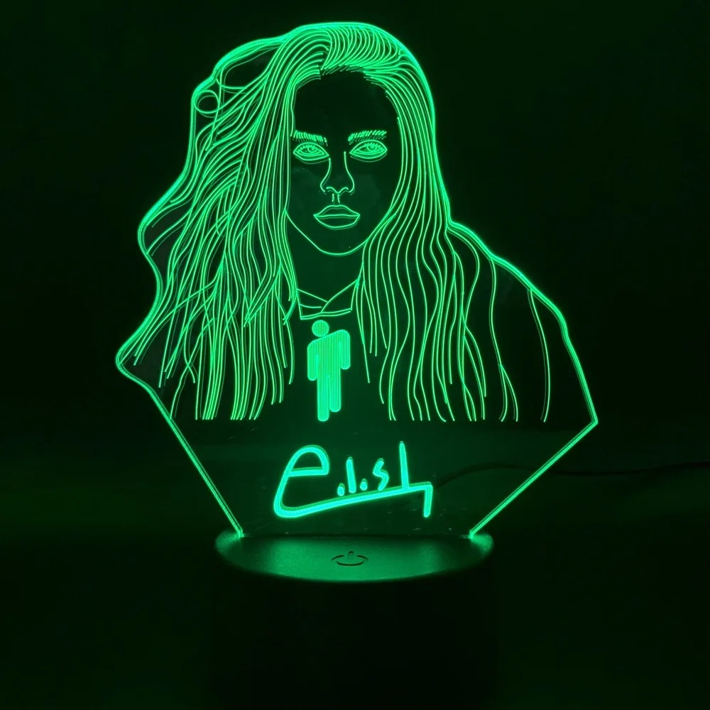 

Led Night Light Billie Eilish Figure Home Bedroom Decorative Lamp Dropshipping Fans Gift Nightlight Celebrity 3D Illusion Lamp
