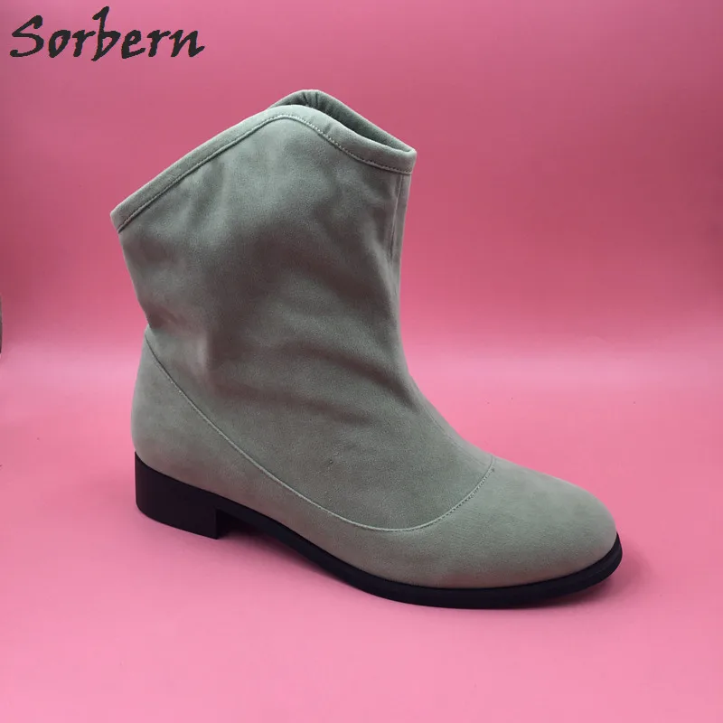 

Sorbern Khaki Round Toe Slip On Ankle Boots Women Square Low Heels Short Ladies Boots Custom New 2018 Spring Style Boots Size 44