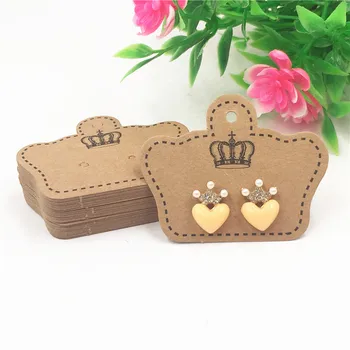 

100Pcs 5*4cm Craft Paper Crown Printed Earrings Display Cards For Ladies Jewelry Product Ear Ring Price Hang Cards For Display