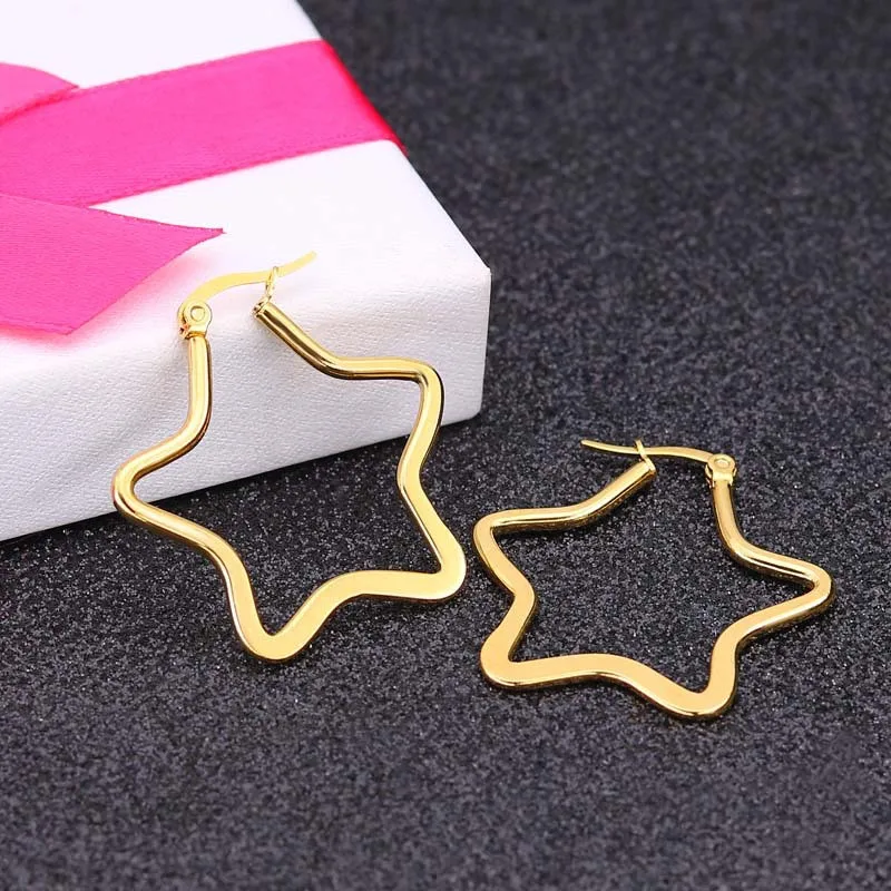 

Fashion Hollow Star Shaped Stainless steel Hoop Earrings For Women Punk Hip Hop Style Ear Jewelry Birthday Gifts 1 pair