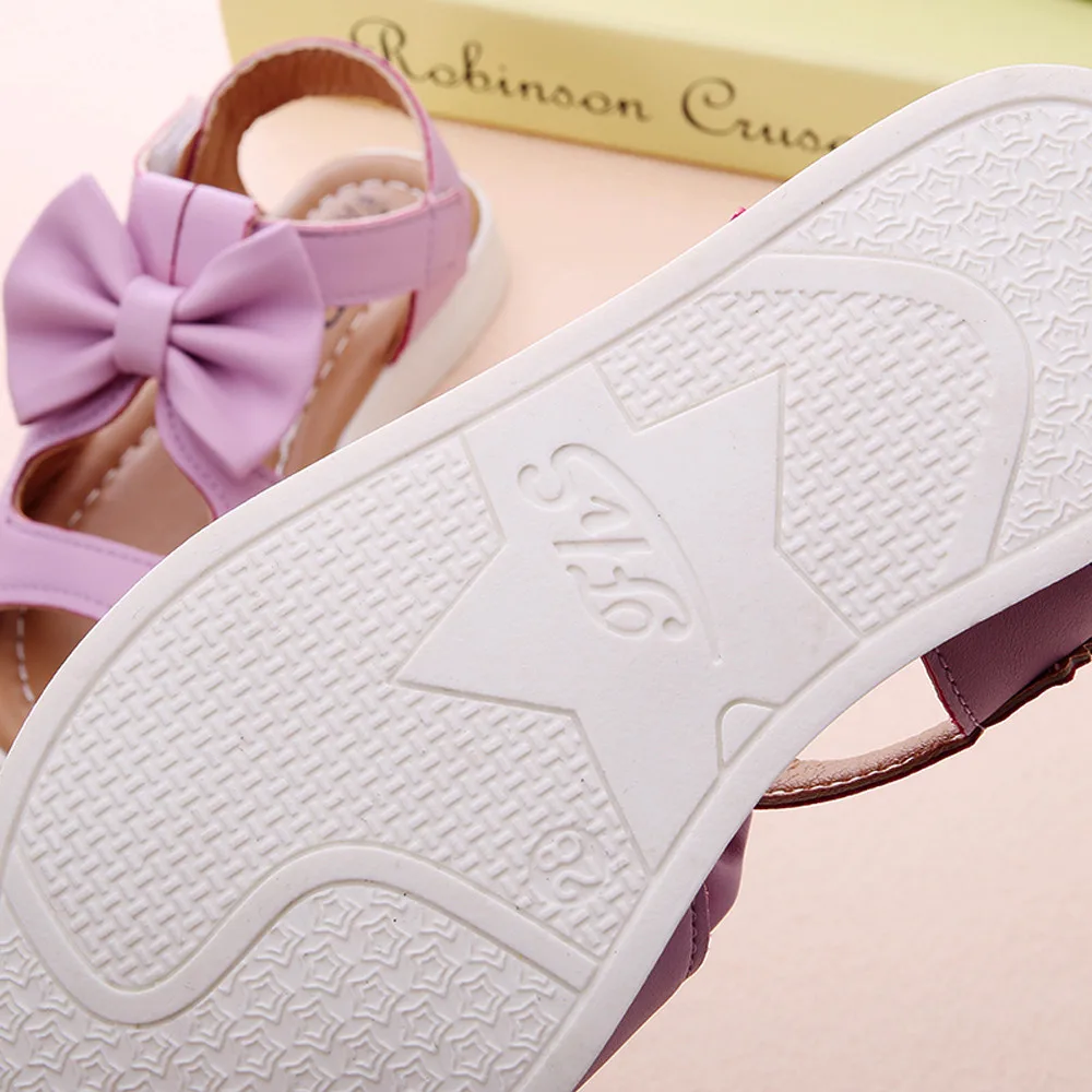 Летние детские сандалии; модные туфли принцессы на плоской подошве с бантом для девочек