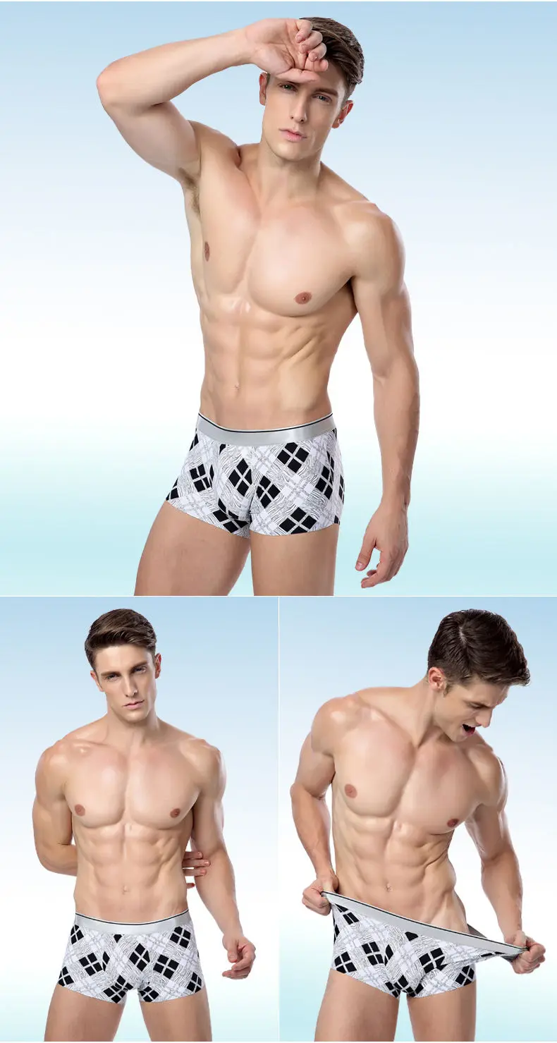 4PCS Lot Mens underwear ice breathable male boxers short print Mens bodysuit under pant Nylon Spandex Fit Size L-2XL Muls Brand-07