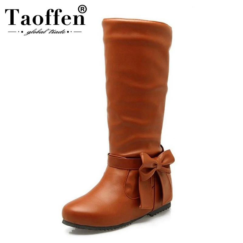 

TAOFFEN Plus Size 30-52 Snow Shoes Women Flats Boots Winter Round Toe Bowtie Short Boots Sweet Fashion Shoes Lady Footwear