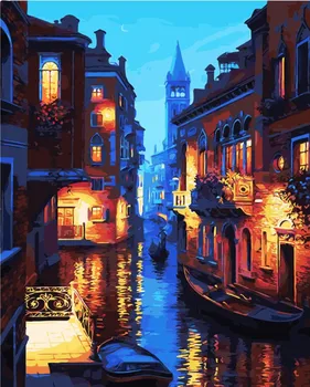 

Frameless Venice Night Landscape DIY Digital Oil Painting By Numbers Europe Abstract Canvas Painting For Living Room Wall Art