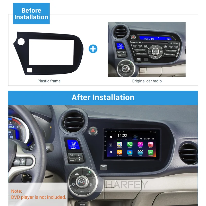 

Harfey Car Stereo Double 2Din Panel Auto Radio Frame Trim Kit DVD Fascia Panel Dashboard Mounting for Honda Insight LHD No Gap
