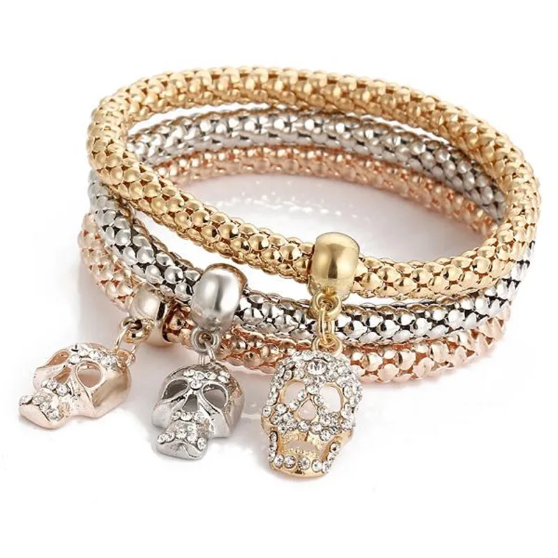 

MISANANRYNE 3pcs/set Fashion Gold-color Crystal Skull Owl Key Shaped Bracelets for Women Girls Lady Gifts Bracelet Sets