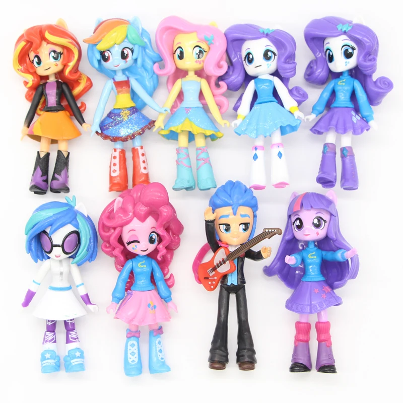 Fashion 9pcs set My Little Girls High School Poni BJD Cartoon Figure Model Collection font b