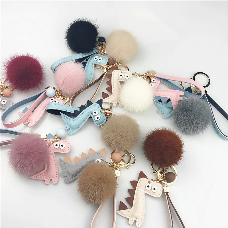 

New south korea style real mink fur pom pom handbag decorative pendant cute animal horse mink fur key chain mobile phone pendant