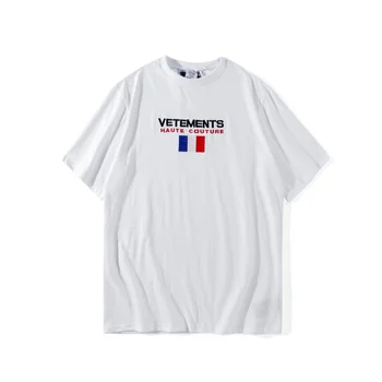 

2019ss Latest Top Version hip hop Summer kanye west VETEMENTS Oversized men women French flag Embroidery Short sleeve t shirt