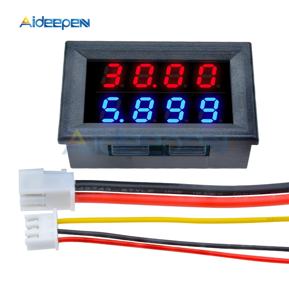 

Digital DC Voltmeter Ammeter Voltage Current Meter Power Supply Red Blue LED Dual Display 4 Bit 5 Wires DC 200V 10A 0.28 Inch
