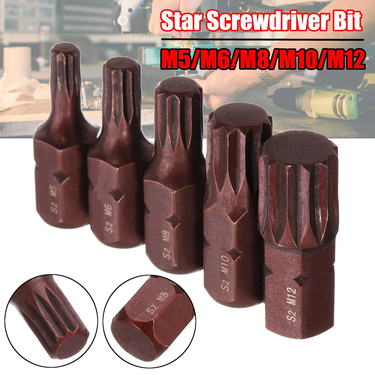 

Drillpro 5pcs 30mm M5-M12 Star Screwdriver Bit S2 Alloy Steel 10mm Hex Shank for Impact Screwdriver