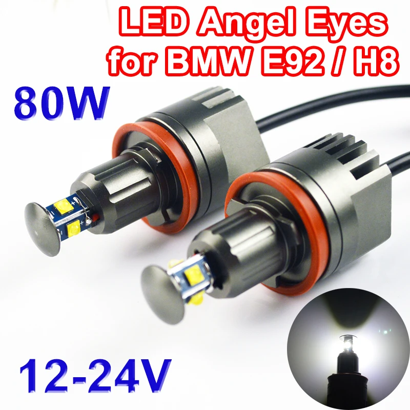 

1 Set(2 PCS) 2*40W 80W H8 Angel Eyes LED Marker CREE LED Chips XTE 1400LM White 7000K for BMW E90 E92 X5 E71 X6 E82 M3 E60 E70