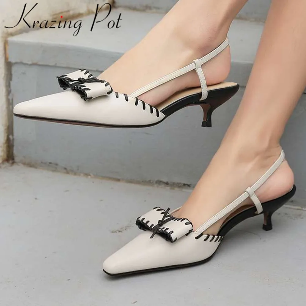 Beige Elegante Cuero En Clásico Krazing Mariposa De Huecas Gatito Gladistor Olla negro L37 Tacones Med Resbalón Sandalias Dama nudo Genuino S5xwfBUnq