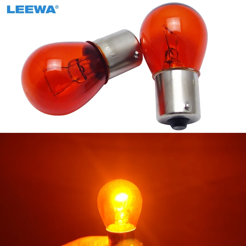 LEEWA 10 шт. 1156 S25 12V 21W BAU15S Автомобильная прозрачная стеклянная лампа с поворотным