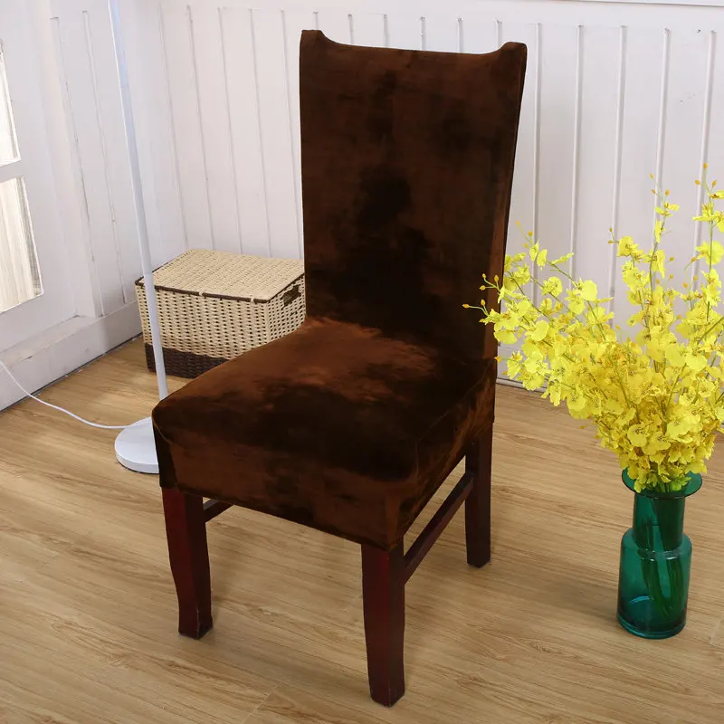 Сплошной цвет современный красный плюшевый стул с обивкой Чехлы бархат для столовой толстые чехлы для свадебного офиса Банкетный пылезащитный - Цвет: color 12
