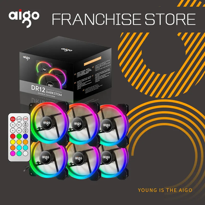 Aigo DR12 3 قطعة وحدة معالجة خارجية للحاسوب PC التبريد مروحة RGB ضبط LED 120 مللي متر هادئة + IR عن بعد جديد الكمبيوتر مسند تبريد للاب توب مدمج به مكبر صوت ...