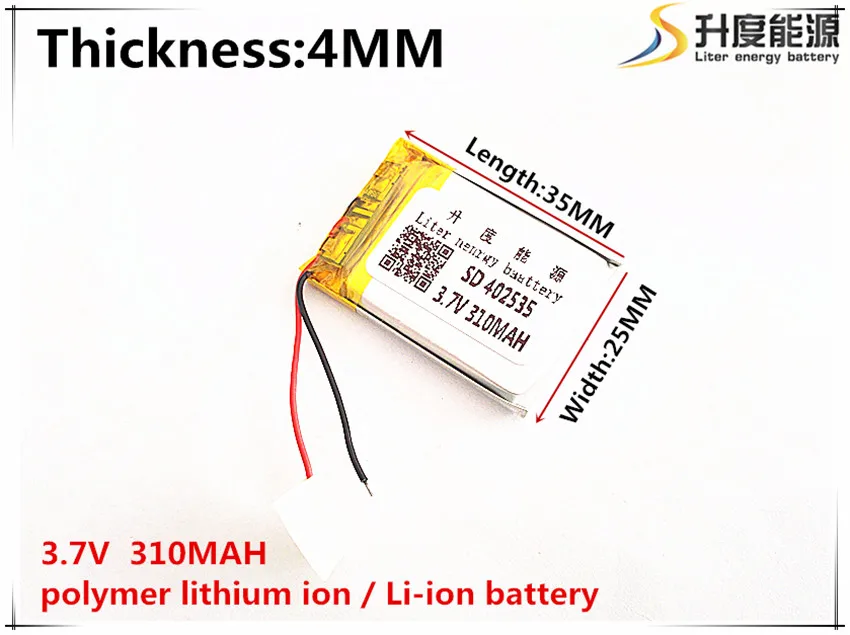 

1pcs [SD] 3.7V,310mAH,[402535] Polymer lithium ion / Li-ion battery for TOY,POWER BANK,GPS,mp3,mp4,cell phone,speaker
