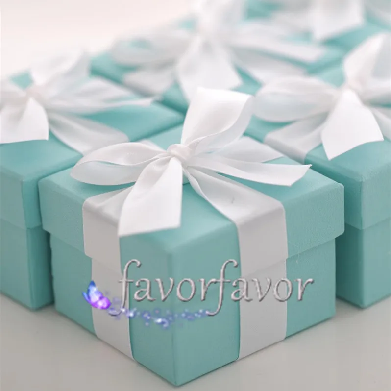 

FREE SHIPPING 100PCS Quality Blue Candy Boxes with Satin Ribbon Blue Boxes Wedding Party Supplies Candy Boxes Blue Favor Boxes