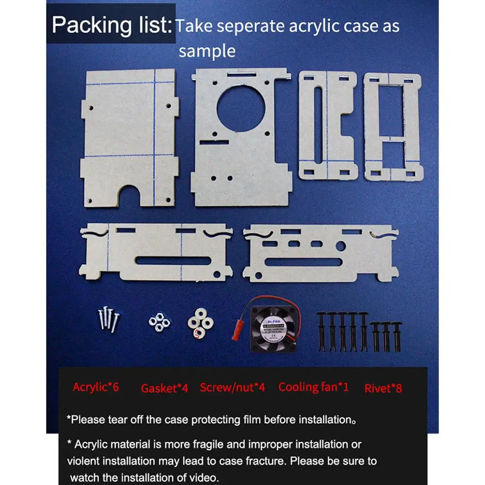 3.5 Inch Screen Clear Acrylic Case Enclosure Box with Cooling Fan for Raspberry Pi 4 Model B