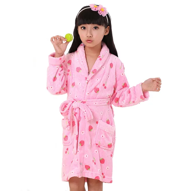 Kids Flannel Kimono Robe Bathrobe For Teenager Boy Girls Cartoon Rabbit