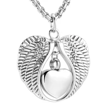 JJ001 гравировка Крыло ангела держать сердечко кремация урна ожерелье для праха любимых& подвеска-кость из нержавеющей стали мемориальные украшения