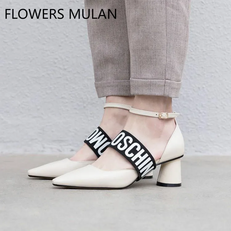 

Fashion Letter Buckle Women Zapatos Poinetd Toe Cover Heel Shoes Woman Strange High Heels Gladiators Shallow Summer Shoes Woman