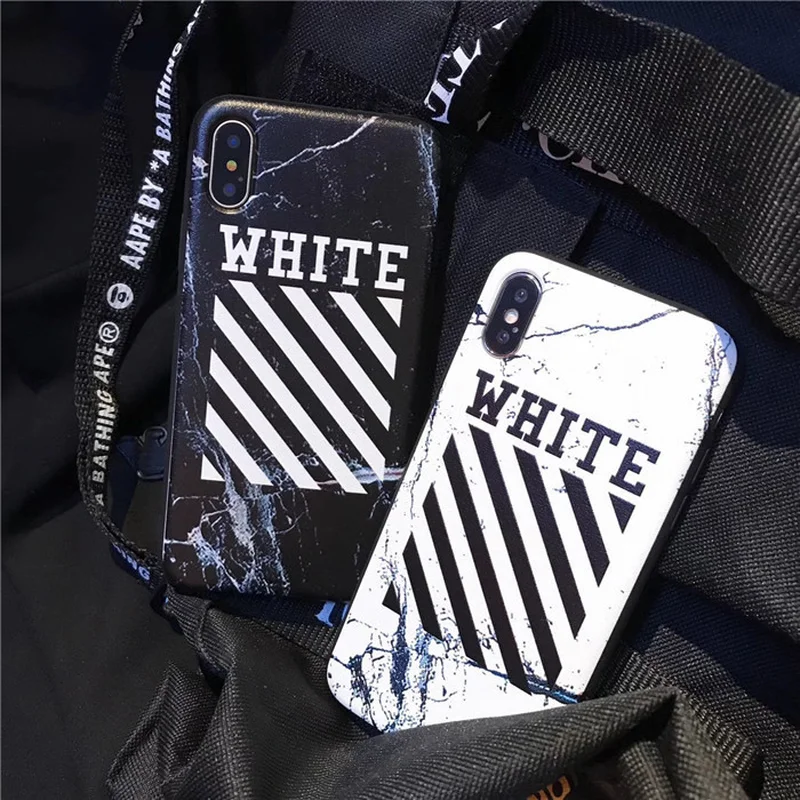 

Off Ow Trend Brand Marble Phone Case for IPhone X XR XS MAX 7 8 6 6S Plus White Stripe Soft Silicone Cover Capa Iphone 7 Case