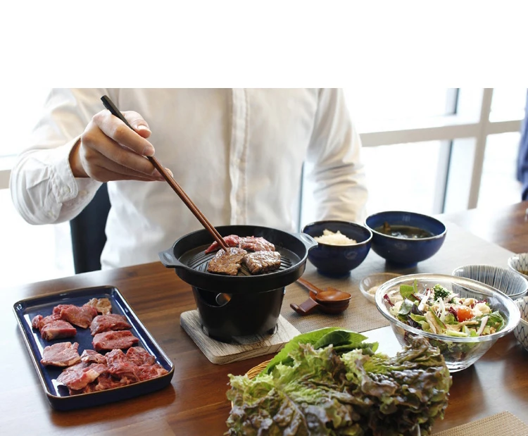 Многофункциональный чугунный домашний мини-барбекю для одного человека, барбекю, Корейская кухня, антипригарная плита для гриля