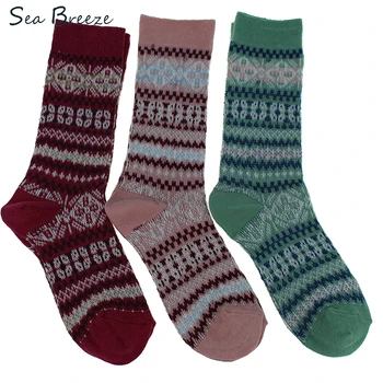 

Sea Breeze Brand 3 pairs Spring Autumn new High Quality cotton Japanese Retro National style women sock geometry tube socks