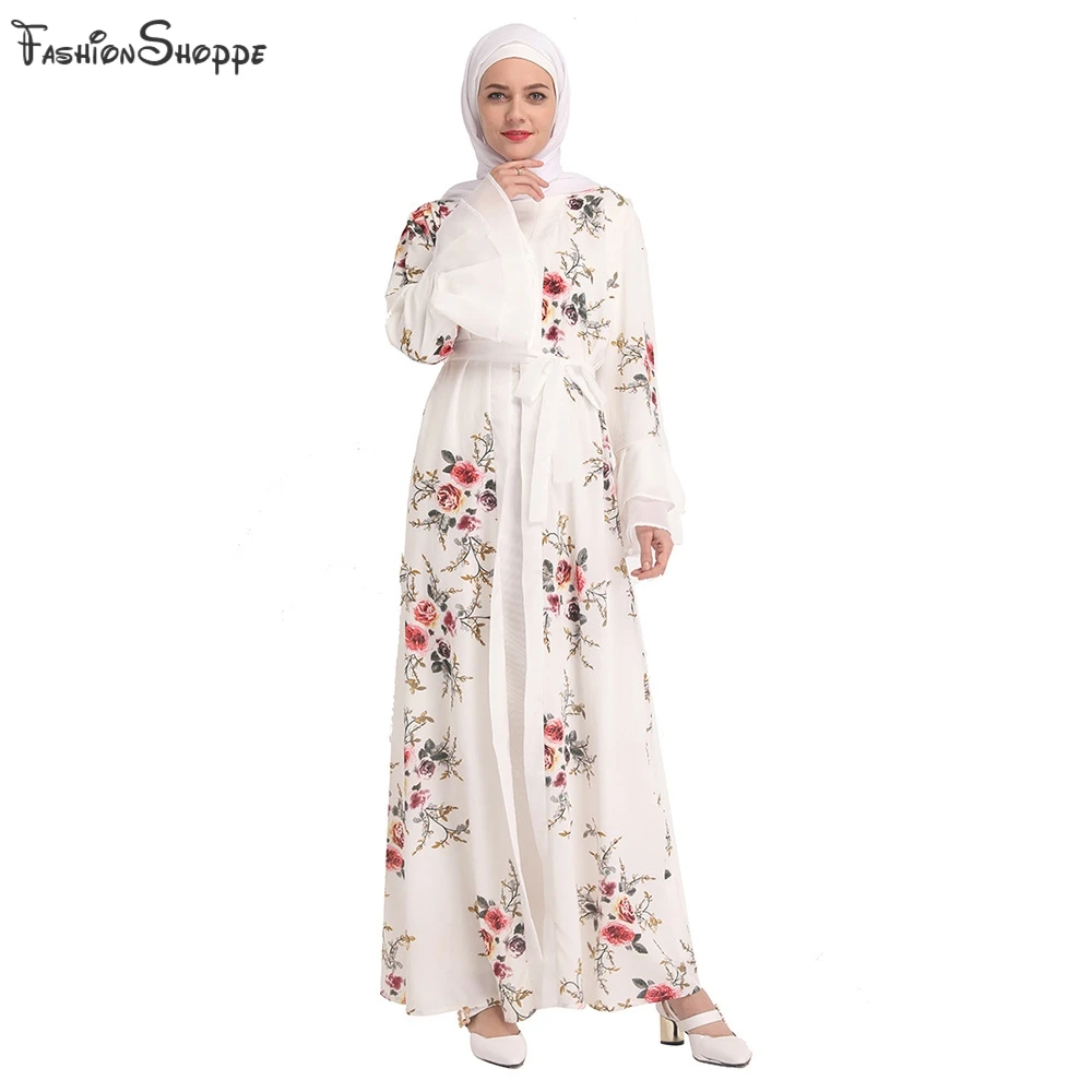 

Abaya Kimono Dubai Turkey Islamic Clothes Kaftan Arabic Cardigan Print Maxi Muslim Dress Caftan Robe Black White Pink